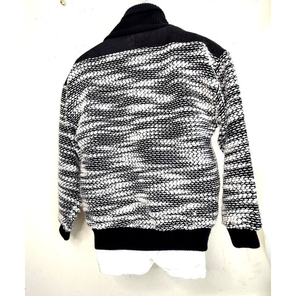 First Class Commando Wool Blend Mens Sweater Sz M Shawl Neck Pockets Black White - Picture 3 of 15